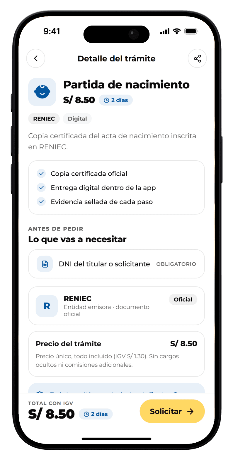 Document request details in the Zasdoc application