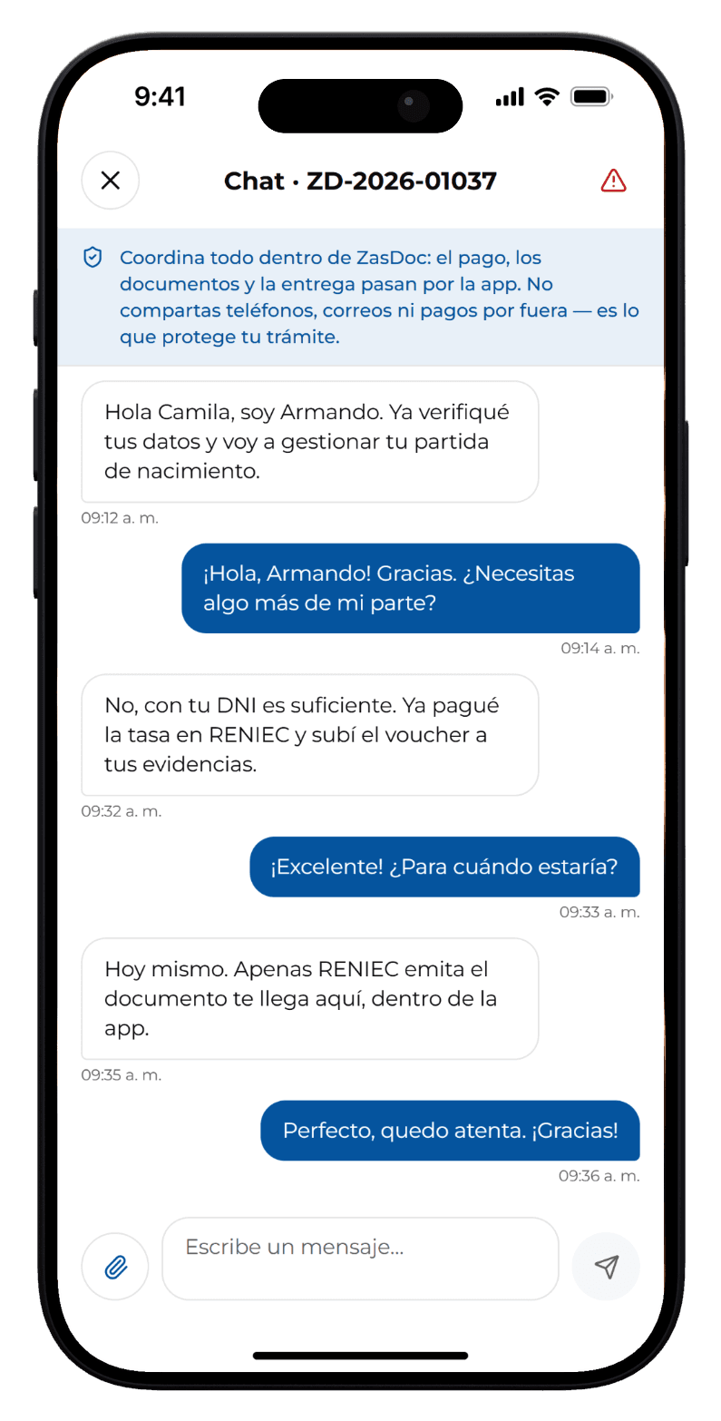 Chat with a professional in the Zasdoc application