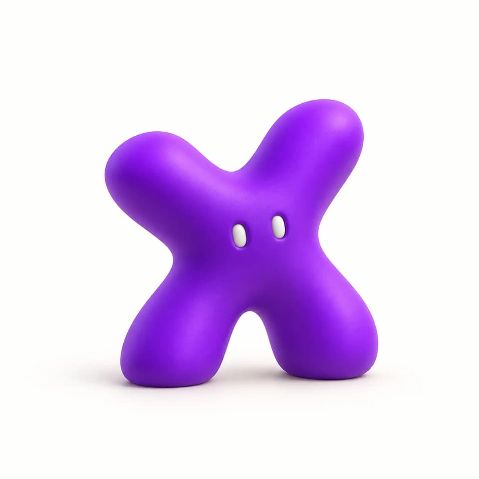 IX, mascota violeta de Indrox con forma de equis.